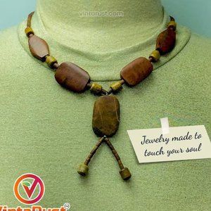 Handmade Wooden Beaded Necklace: Vintage Ethnic Pendant